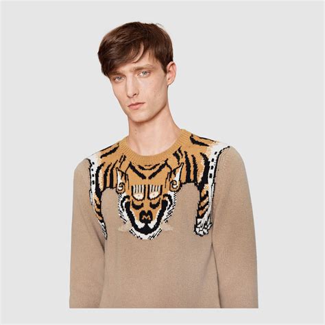 gucci tiger striped wool sweater men|gucci tiger brooch.